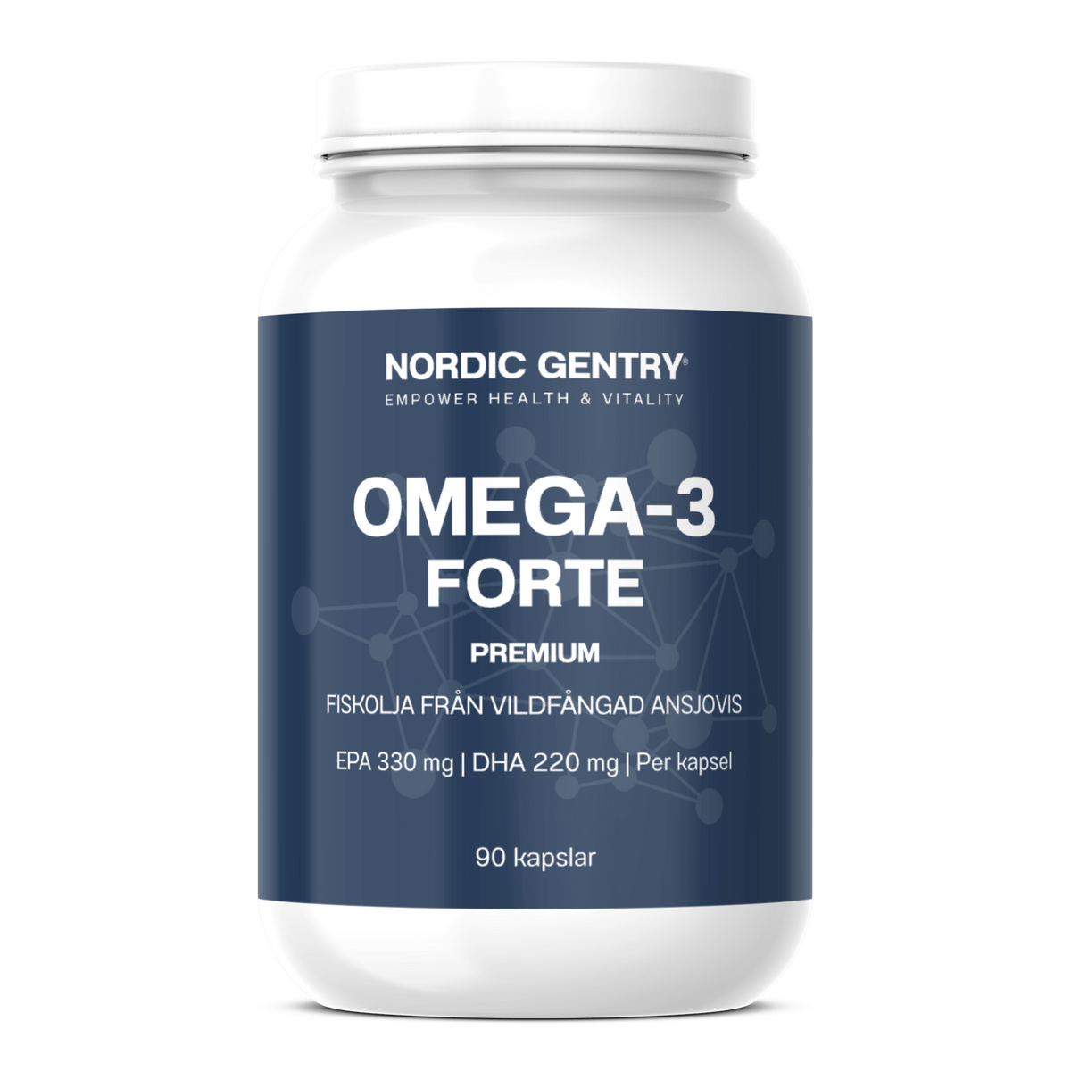 Nordic Gentry Omega-3 Forte Premium – fiskolja från vildfångad ansjovis, EPA 330 mg och DHA 220 mg per kapsel, 90 kapslar